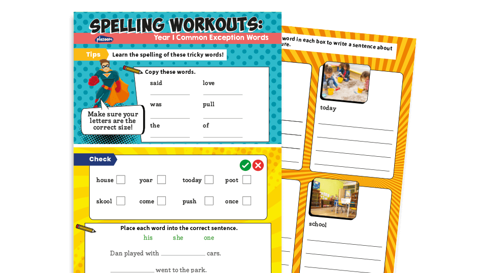 Tricky words spelling worksheets