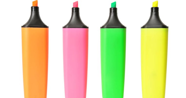 New highlighter pens, representing back to school activities