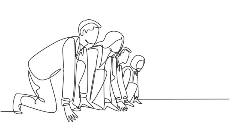 Line drawings of people starting a race