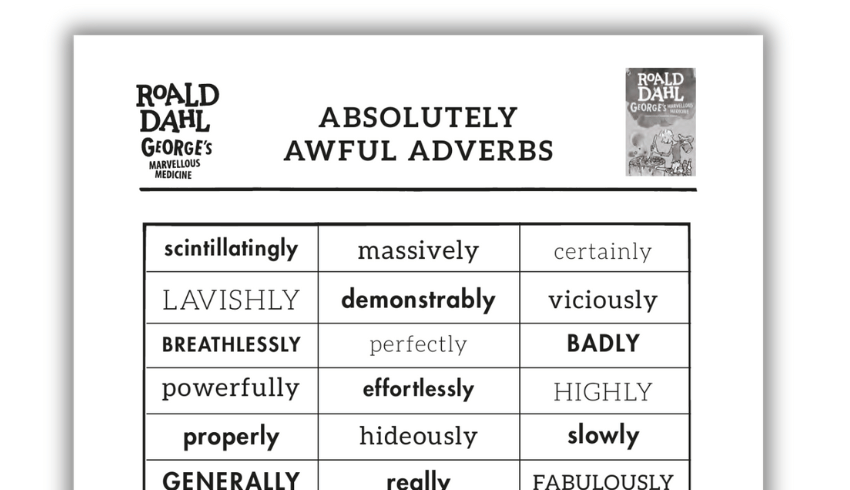 Adverbs list from George's Marvellous Medicine