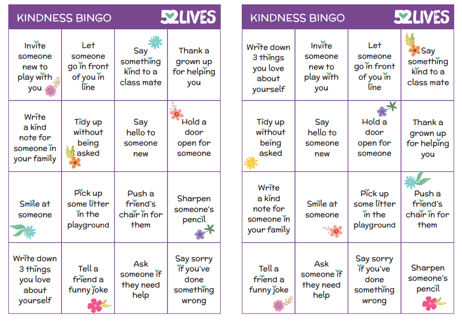 Anti Bullying Week kindness bingo cards