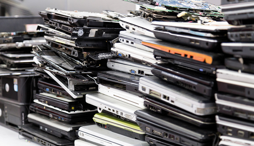 Stacks of laptops, representing edtech