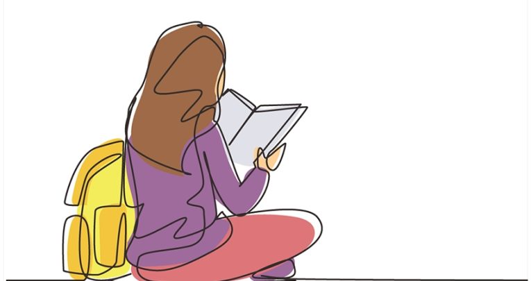 Cartoon of girl reading a book, representing exclusions in schools