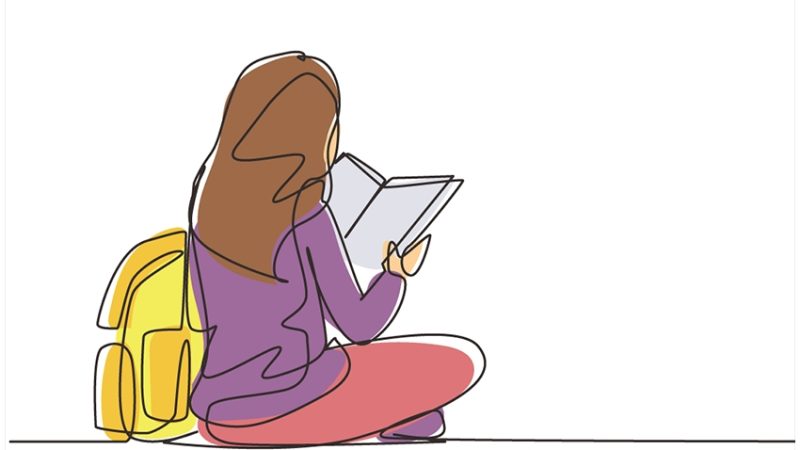 Cartoon of girl reading a book, representing exclusions in schools