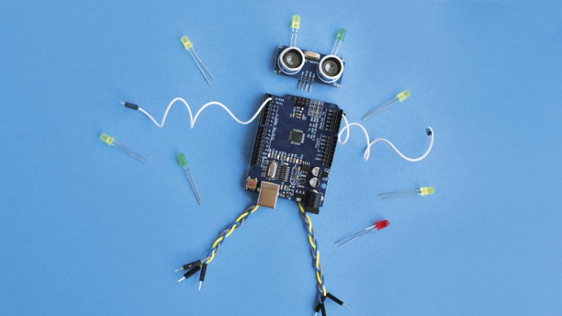 Photo of a self-assembly kit for a toy robot, representing STEAM education