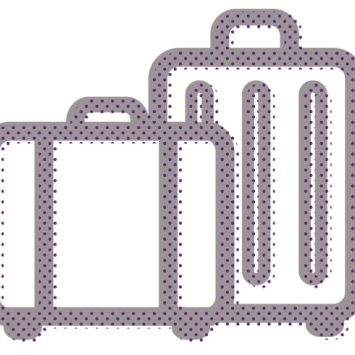 Simple stylised icon showing a pair of suitcases, representing school summer holidays