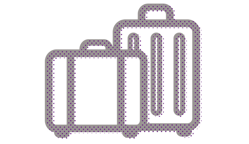 Simple stylised icon showing a pair of suitcases, representing school summer holidays