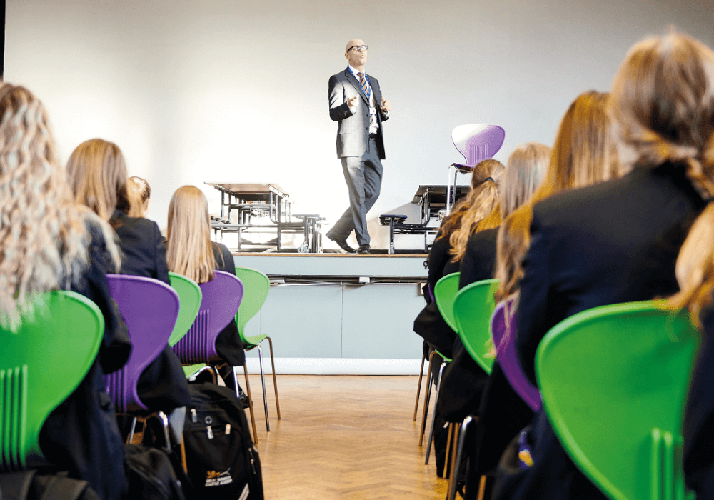 Barry Smith delivering an assembly