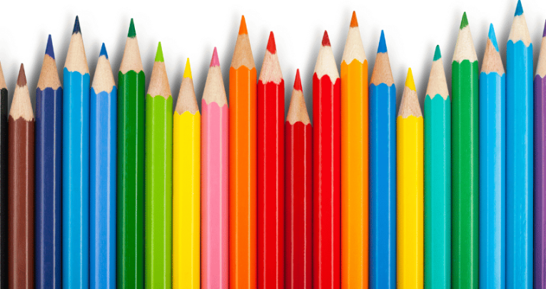 Coloured pencils in a row, representing differentiation