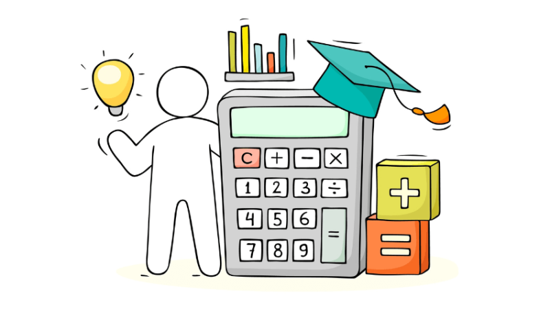 Cartoon of maths equipment, representing maths misconceptions