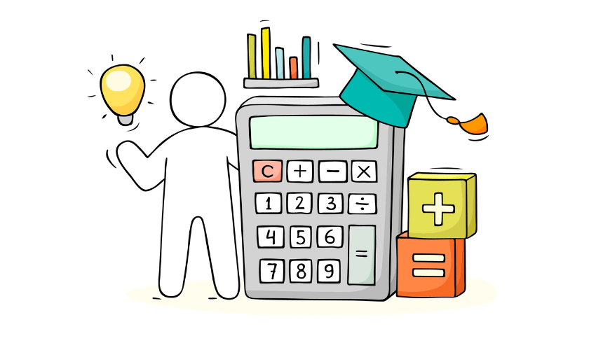 Cartoon of maths equipment, representing maths misconceptions