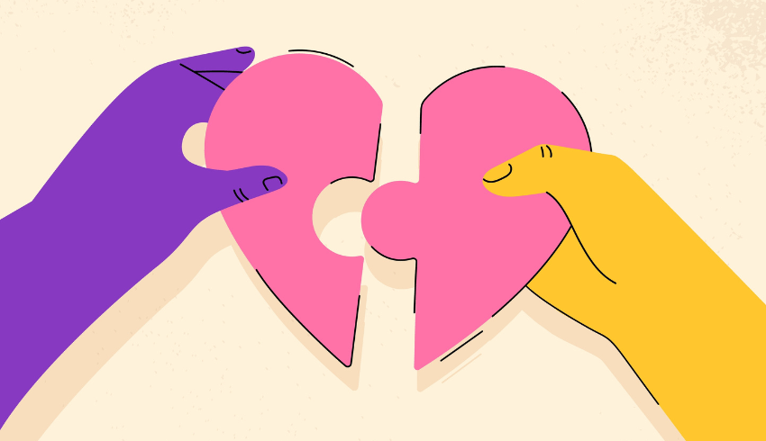Cartoon hands putting together two pieces of a heart, representing PACE approach
