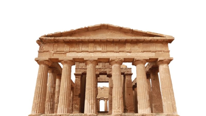 Isolated cut-out photo of a Greek temple, representing English vocabulary