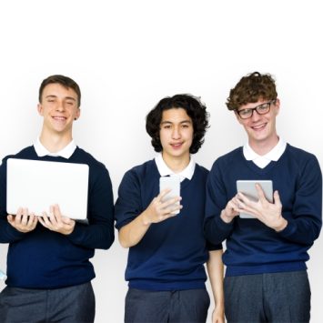 Photo of five smiling 14- to 15-year-old Year 10 school students