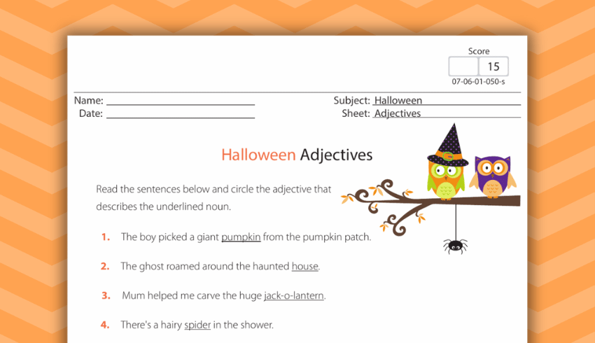 Halloween activities for schools adjectives worksheet