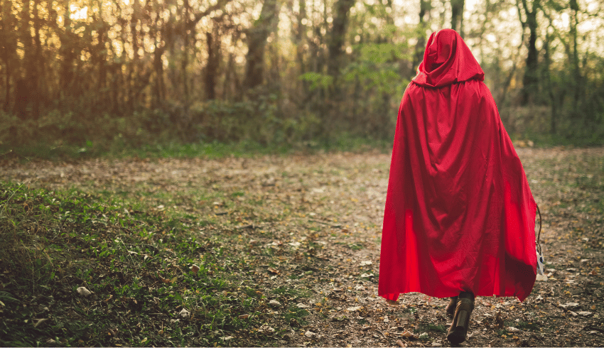 Little Red Riding Hood in forest, representing teaching active and passive voice KS2
