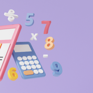 Illustration of floating numbers and calculators, representing maths mastery