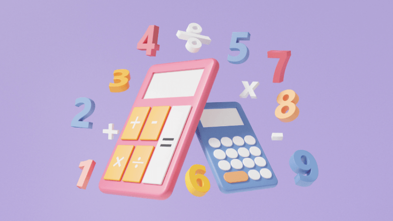 Illustration of floating numbers and calculators, representing maths mastery