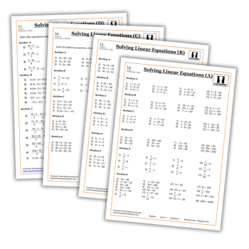 Solving equations worksheets