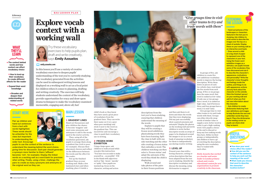 Working walls lesson plan