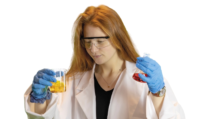 Girl in lab coat, representing interdisciplinary learning