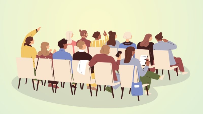 Illustration of seated audience of professionals about to undergo collective training