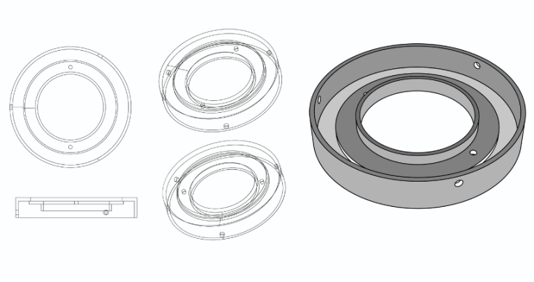 Four CAD diagrams of circular objects