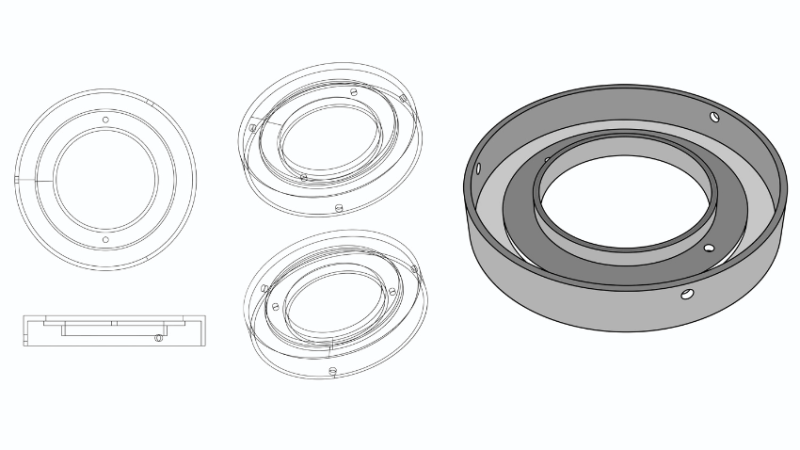 Four CAD diagrams of circular objects