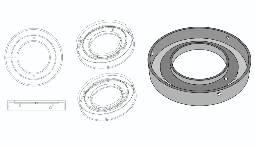 Four CAD diagrams of circular objects