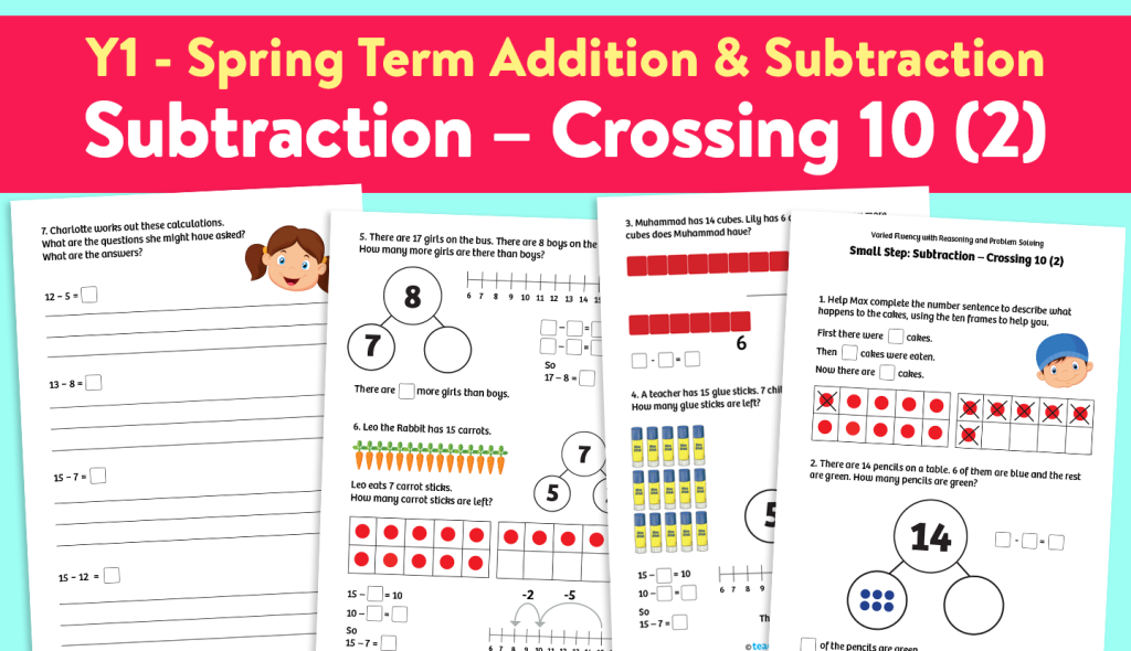 Subtracting - crossing 10 worksheets