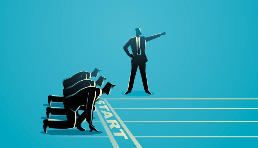 Illustration of besuited figures about to commence a sprint, representing Initial Teacher Training