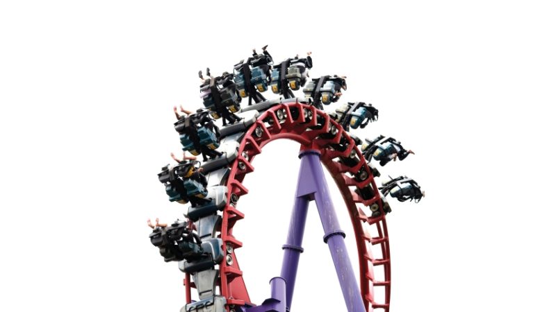cutaway photo of a rollercoaster in motion