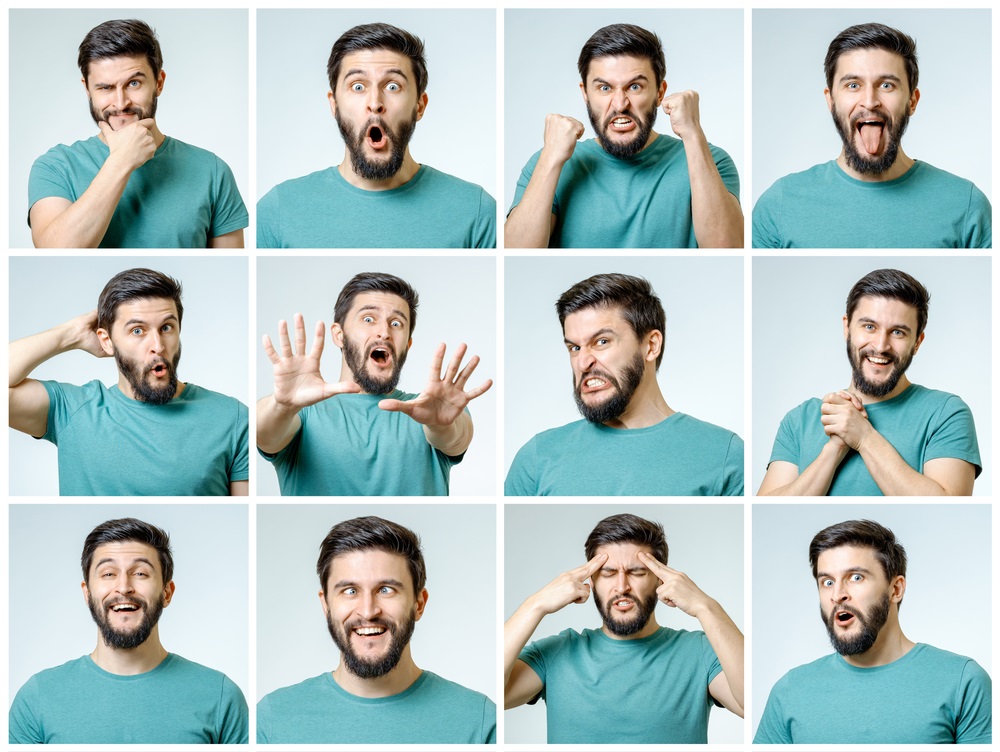 Montage of man pulling different faces