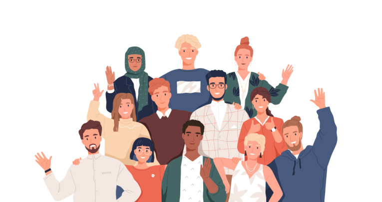 Illustration of waving colleagues, representing diversity in schools