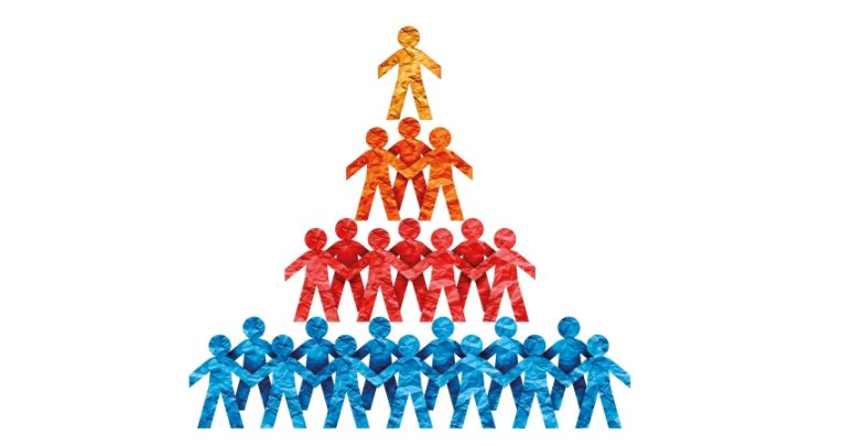 abstract illustration depicting a human pyramid, representing the working class