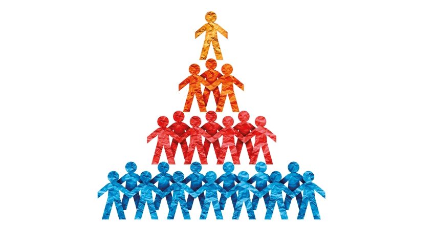abstract illustration depicting a human pyramid, representing the working class