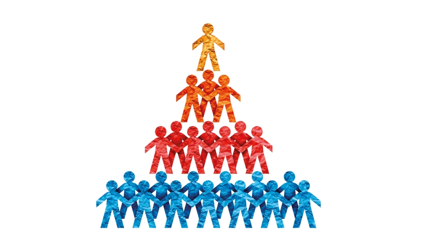 abstract illustration depicting a human pyramid, representing the working class
