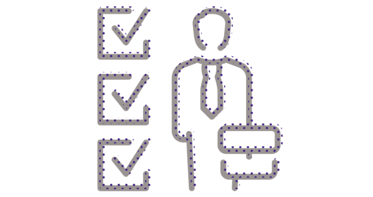 Illustration of besuited figure next to checkboxes, representing minimum service levels bill