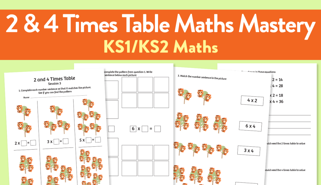 Times table worksheets for 2 and 4
