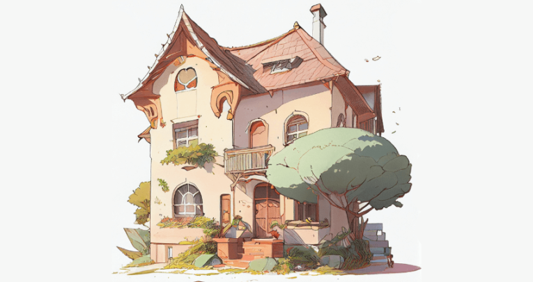 Illustration of characterful house, representing creative writing pictures