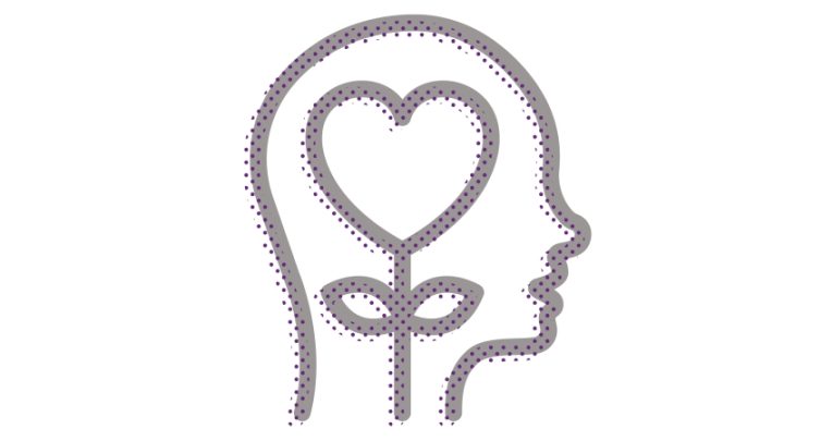 Outline of head, with flower/heart brain, representing mental health in schools