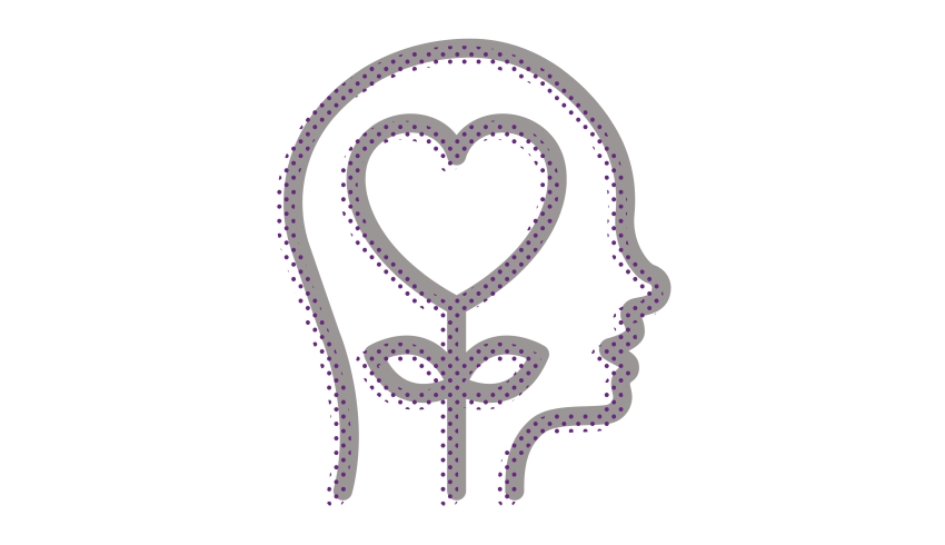 Outline of head, with flower/heart brain, representing mental health in schools