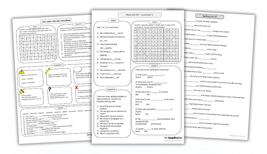 Year 5 and 6 spelling list worksheets