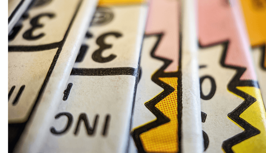 Close-up of a pile of comics