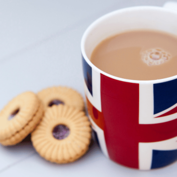 Union Jack mug and biscuits, representing British values in schools