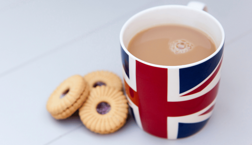 Union Jack mug and biscuits, representing British values in schools