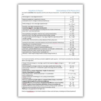 GCSE physics equation sheet