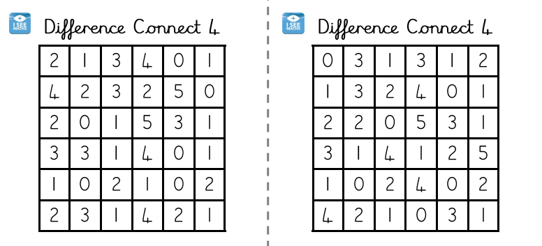 Maths games KS1 - difference connect 4