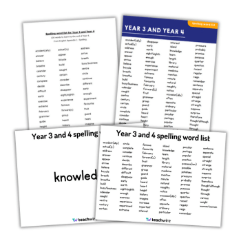 Spelling list Year 3 and 4
