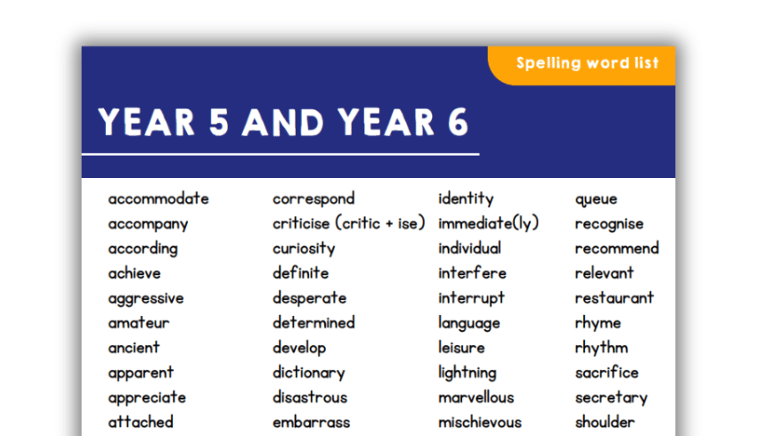 Spelling list Year 5 and 6 PDF
